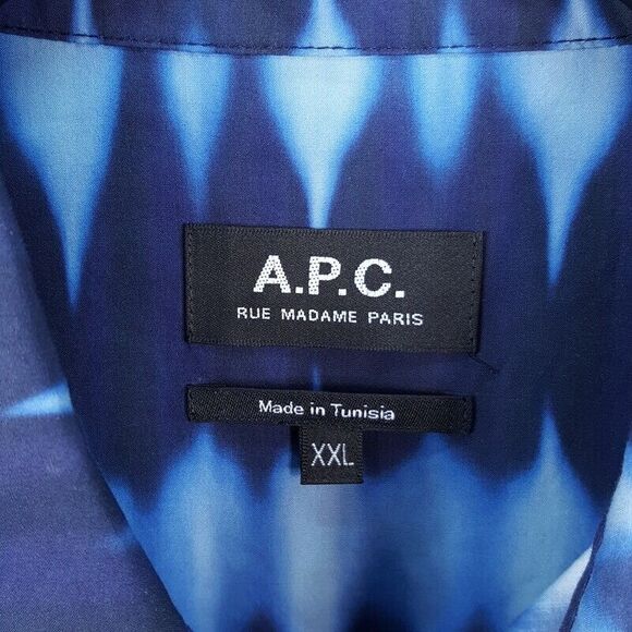 A.P.C. Mens Shirt XXL Blue Striped Button Up Pocket Short Sleeve ROSS $245 - Picture 2 of 8